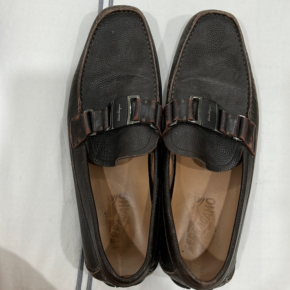 Men’s brown Ferragamo slip on driver loafers. Size 8 1/2. Used.